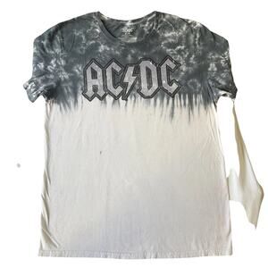 AC/DC Men Shirt Size M Gray White Tie Dye Band Tee Logo Short Sleeve 100% Cotton